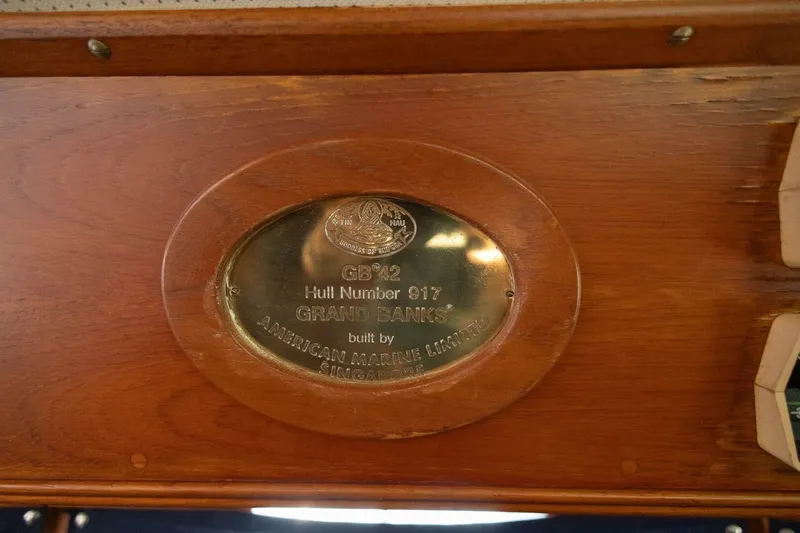 Moonshadow Yacht Photos Pics Plaque on 1985 Grand Banks 42 Classic, hull number 917, by American Marine Limited.