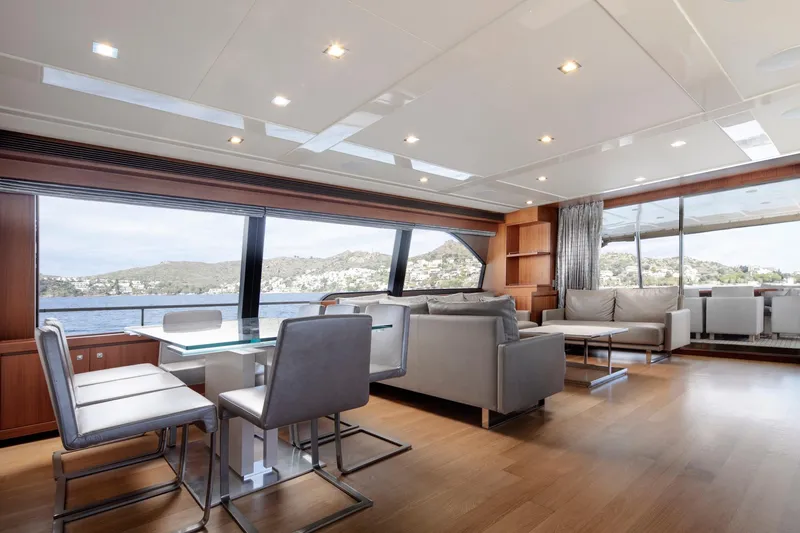  Yacht Photos Pics Luxurious interior of 2014 Custom Line Navetta 26 Crescendo yacht with panoramic sea views.