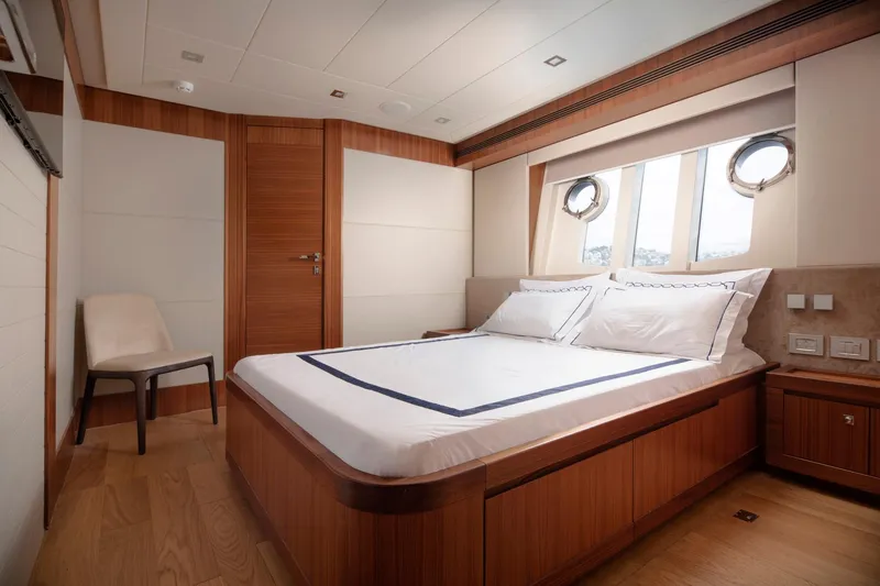  Yacht Photos Pics Luxurious bedroom interior on 2014 Custom Line Navetta 26 Crescendo yacht.