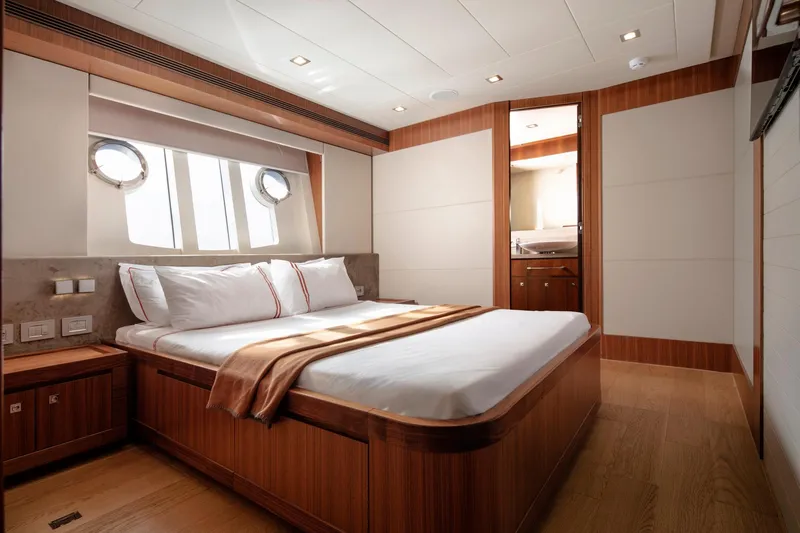  Yacht Photos Pics Luxurious bedroom interior on 2014 Custom Line Navetta 26 Crescendo yacht.