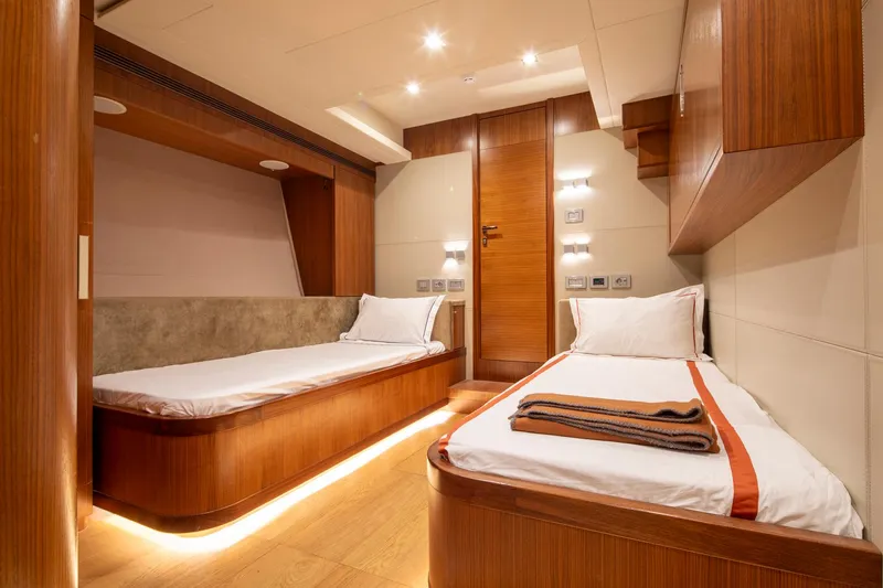  Yacht Photos Pics Luxurious twin cabin interior on 2014 Custom Line Navetta 26 Crescendo yacht.