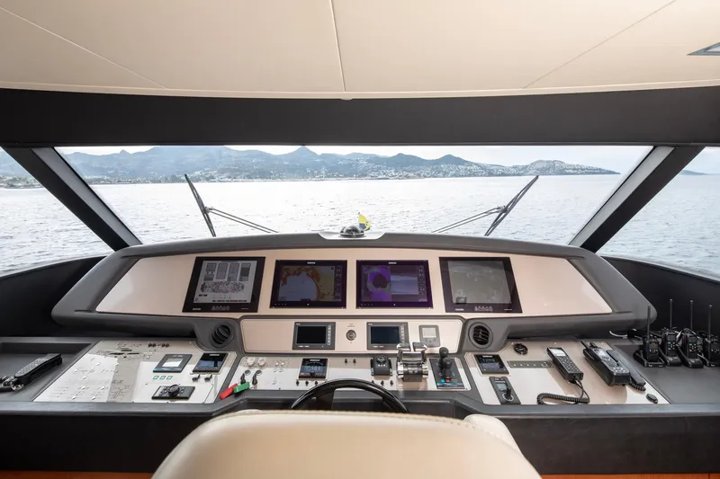  Yacht Photos Pics Control panel of 2014 Custom Line Navetta 26 Crescendo yacht with sea view.