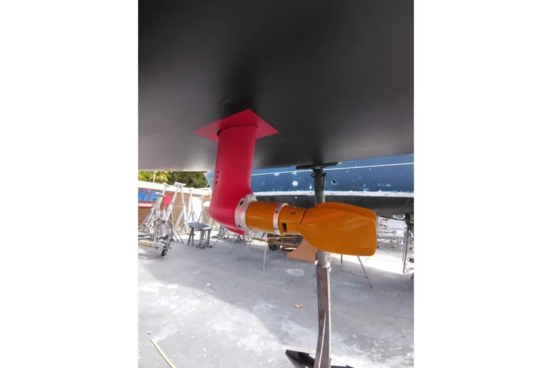  Yacht Photos Pics Underwater view of 2004 Beneteau First 40.7 sailboat propeller and rudder.