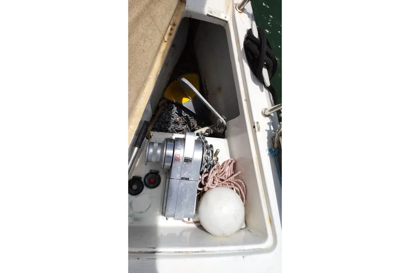  Yacht Photos Pics Anchor locker of 2004 Beneteau First 40.7 with ropes and equipment.