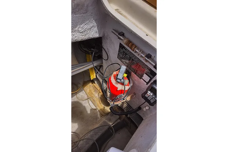  Yacht Photos Pics Bilge area of a 2004 Beneteau First 40.7 sailboat with wiring and equipment.