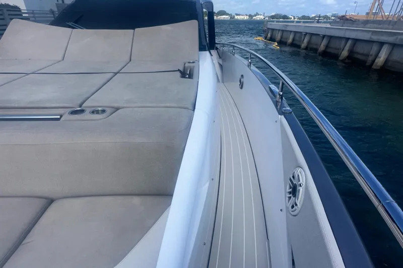  Yacht Photos Pics 2021 Azimut Verve 47 yacht with spacious deck and luxurious seating by the water.