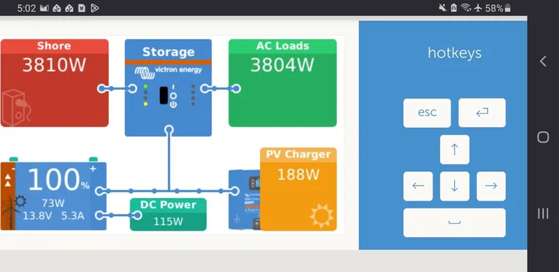 The Next Thing Yacht Photos Pics Energy management system display for Lagoon 400, showing power sources and consumption in watts.
