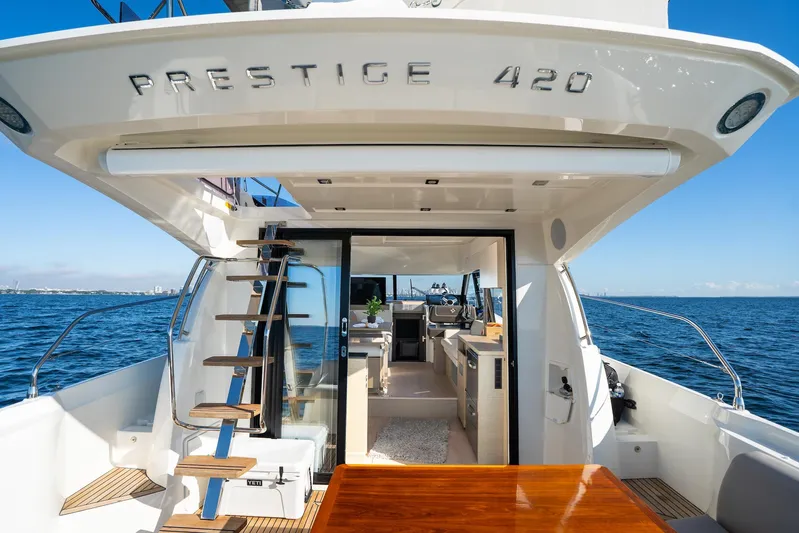 Living Out Loud Yacht Photos Pics Prestige 420 yacht, 2020 model, luxurious interior, open sea view.