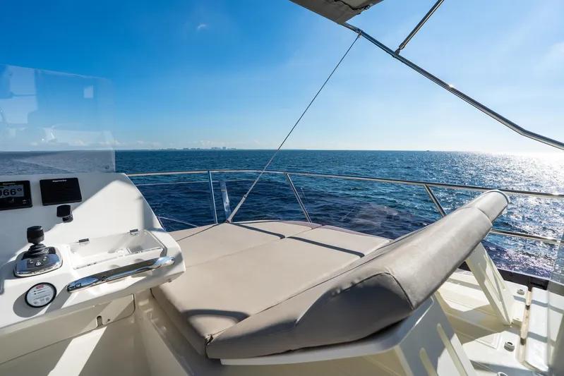 Living Out Loud Yacht Photos Pics Prestige 420 yacht deck with ocean view, 2020 model, sunny day.