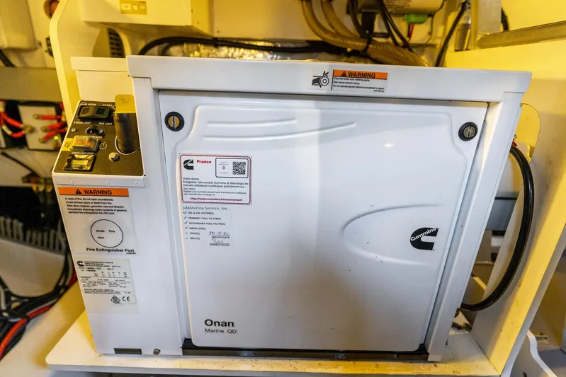 Living Out Loud Yacht Photos Pics Onan Marine generator in a 2020 Prestige 420 yacht engine room.