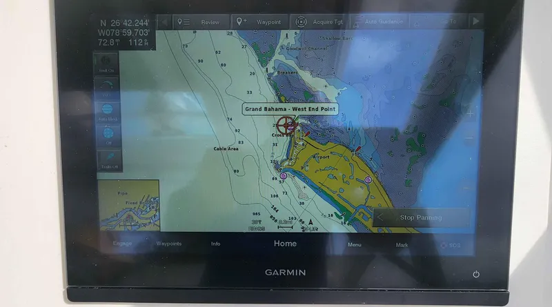  Yacht Photos Pics Garmin navigation screen displaying Grand Bahama map on a 2008 Intrepid 430 Sport Yacht.