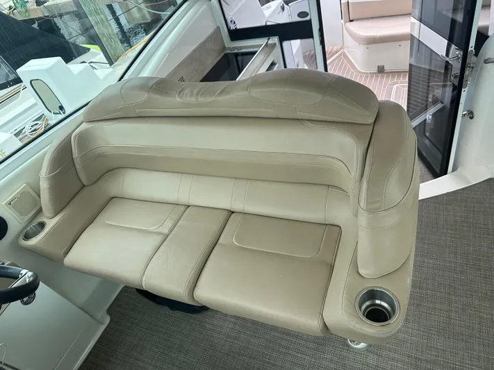 Gorgeous Yacht Photos Pics Luxurious beige seating on 2015 Formula 45 Yacht with cup holders and modern design.