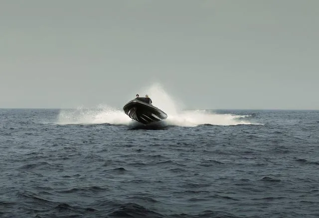  Yacht Photos Pics Roughneck RIB 1010 boat speeding on open sea, 2022 model.