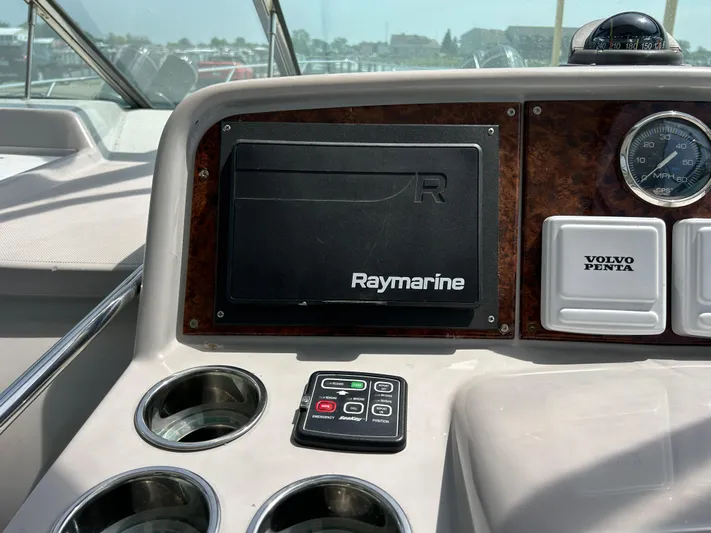  Yacht Photos Pics Dashboard of a 2005 Formula 37 PC boat with Raymarine and Volvo Penta controls.
