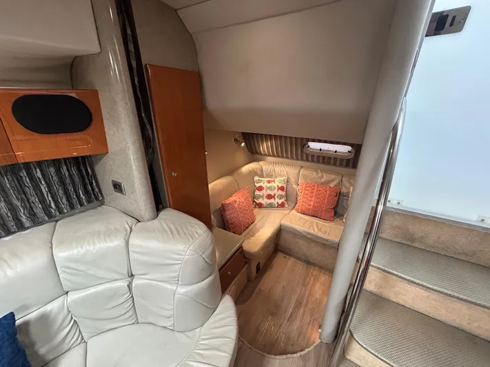  Yacht Photos Pics Interior of 2005 Formula 37 PC yacht with cozy seating and decorative pillows.