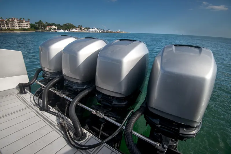  Yacht Photos Pics Four powerful outboard motors on a 2025 Sardine Marine Custom Race 55 boat.