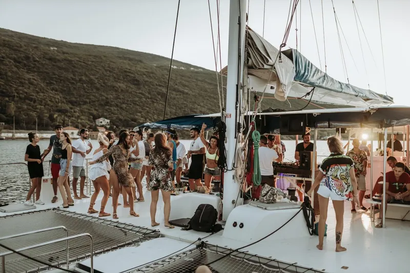 Tahiti Yacht Photos Pics People enjoying a party on a 2015 Fountaine Pajot TAHITI catamaran.
