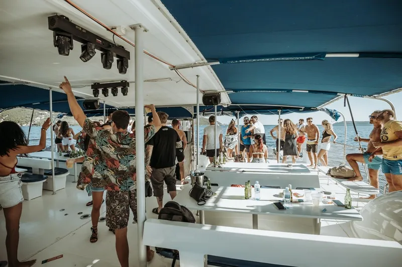 Tahiti Yacht Photos Pics People enjoying a party on a 2015 Fountaine Pajot TAHITI catamaran.