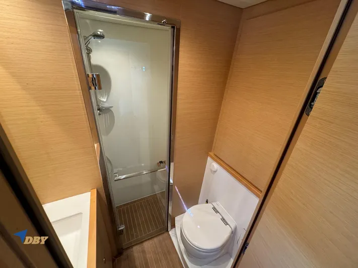 Samadhi Yacht Photos Pics Modern bathroom in 2019 Lagoon 560 S2 yacht with shower and toilet.