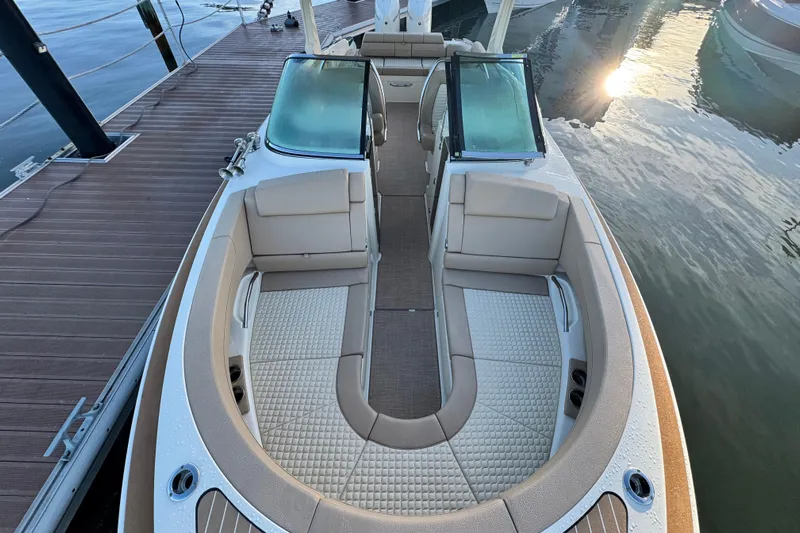  Yacht Photos Pics 2021 Chris-Craft Launch 31 GT boat interior with luxurious seating and elegant design.