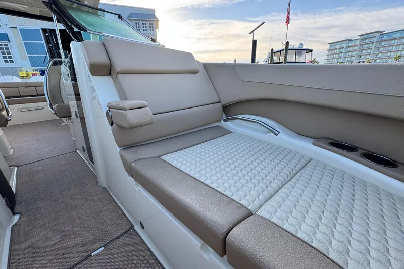  Yacht Photos Pics 2021 Chris-Craft Launch 31 GT interior with luxurious seating and modern design.