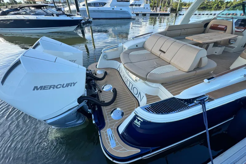  Yacht Photos Pics 2021 Chris-Craft Launch 31 GT with Mercury engines, docked at a marina.