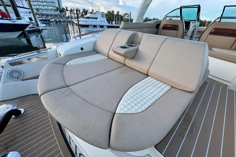  Yacht Photos Pics Luxurious seating on 2021 Chris-Craft Launch 31 GT boat at marina.