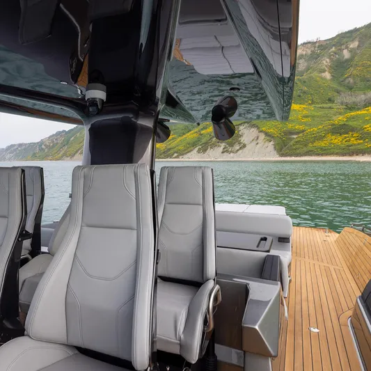 Anvera 58 Yacht Photos Pics 2025 Anvera ANVERA 58 luxury yacht interior with sleek seating and scenic coastal backdrop.