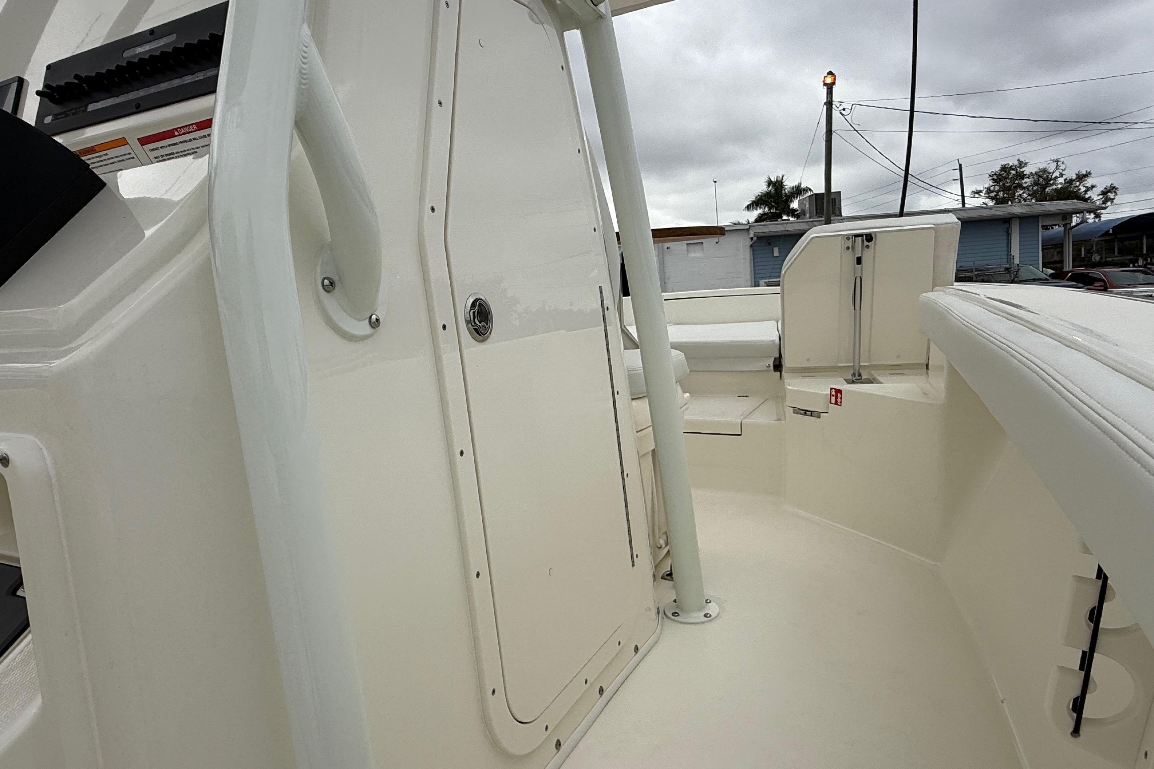 2026 Pathfinder 2400 TRS boat interior, featuring sleek white design and modern amenities.