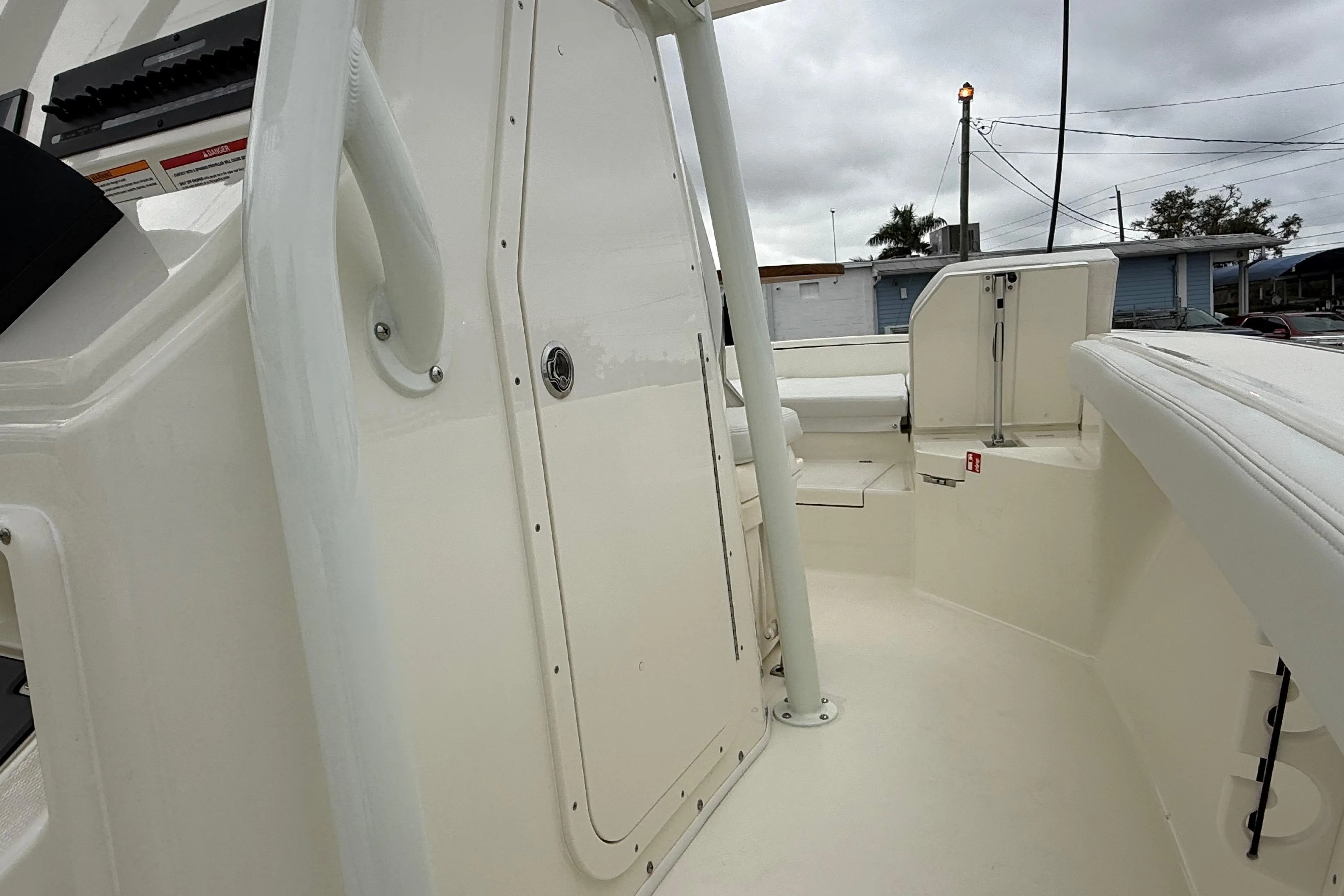 2026 Pathfinder 2400 TRS boat interior, featuring sleek white design and modern amenities.