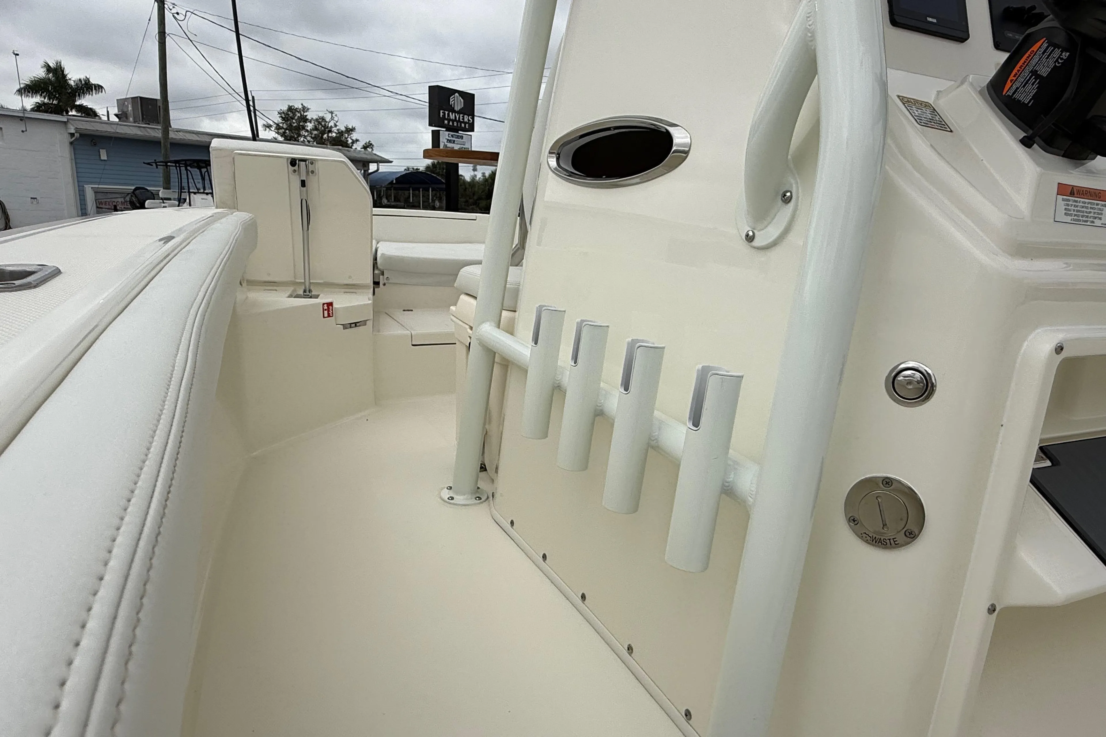 2026 Pathfinder 2400 TRS boat interior with rod holders and control panel.
