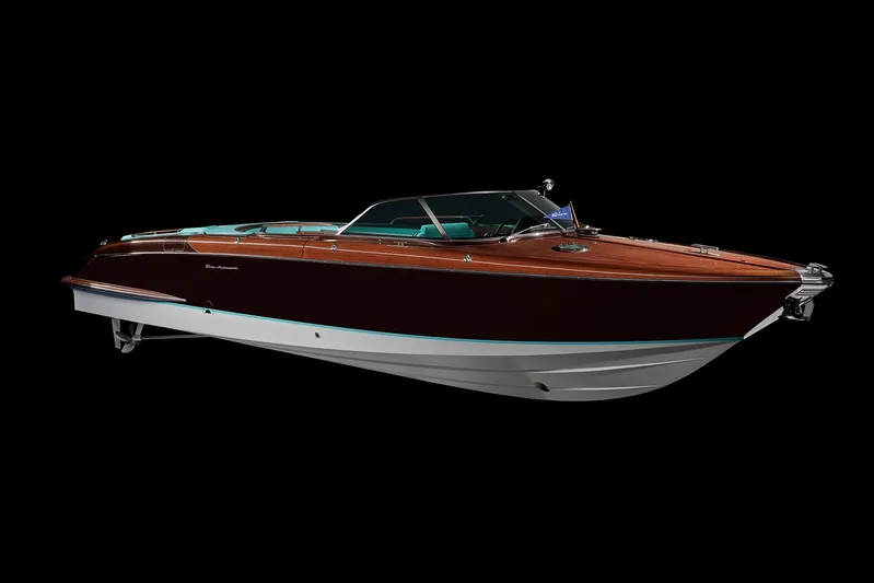 Bacio Yacht Photos Pics 2023 Riva Anniversario luxury boat with sleek design on black background.