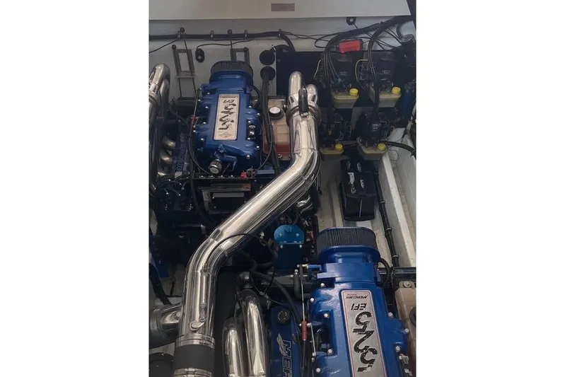  Yacht Photos Pics Engine compartment of a 2006 Fountain 42 Lightning boat with dual engines.