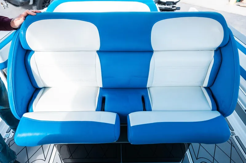  Yacht Photos Pics Blue and white seating on 2017 Nor-Tech 390 Sport Center Console boat.