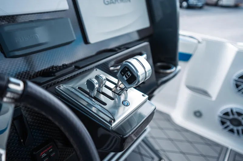  Yacht Photos Pics Close-up of 2017 Nor-Tech 390 Sport Center Console controls and dashboard.