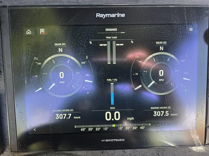 Dgs777 Yacht Photos Pics Raymarine engine display showing RPM, fuel, and engine hours for DGS 777 Military Version.