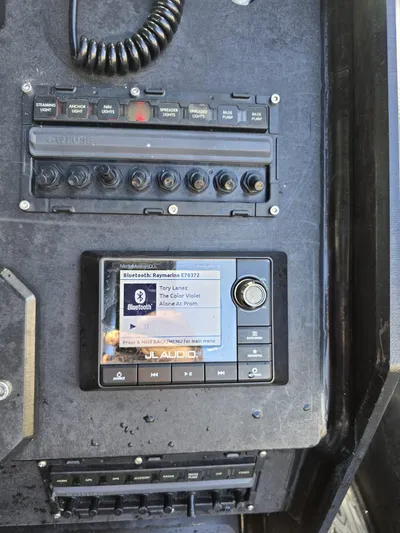 Dgs777 Yacht Photos Pics Control panel of DGS 777 Military Version, 2022, featuring audio system and switchboard.