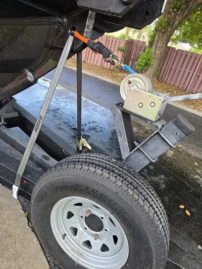 Dgs777 Yacht Photos Pics Trailer hitch and wheel of DGS 777 Military Version, 2022, secured with straps.