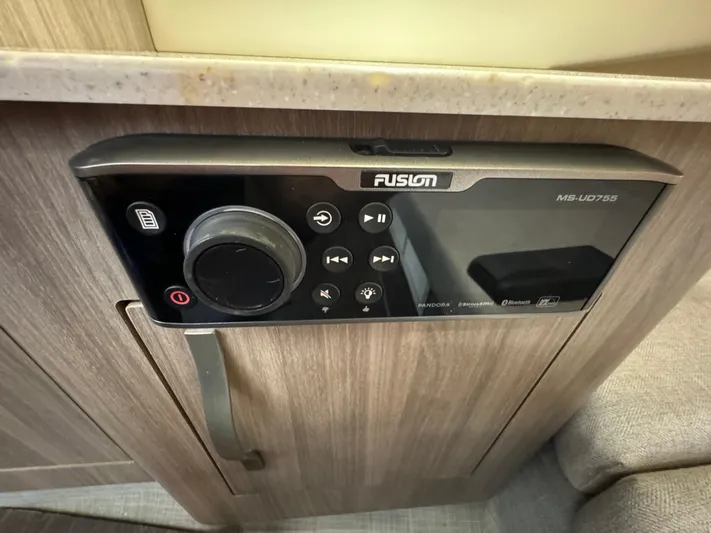Mullin' It Over Again Yacht Photos Pics Fusion MS-UD755 stereo system in 2019 Regal 33 SAV boat interior.