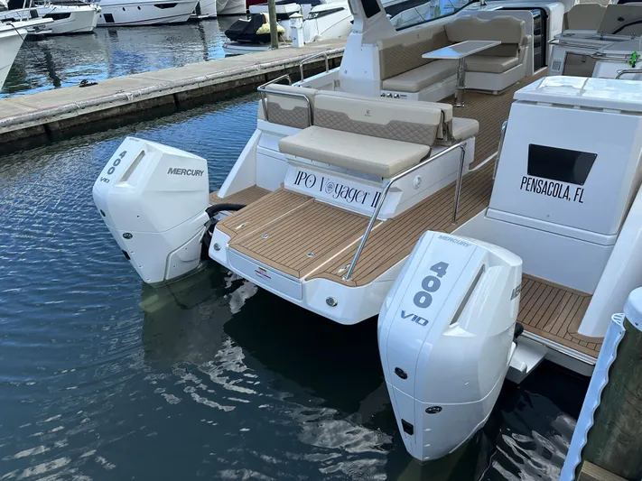  Yacht Photos Pics Aquila 36 Sport 2025 boat with twin Mercury 400 engines docked in Pensacola, FL.