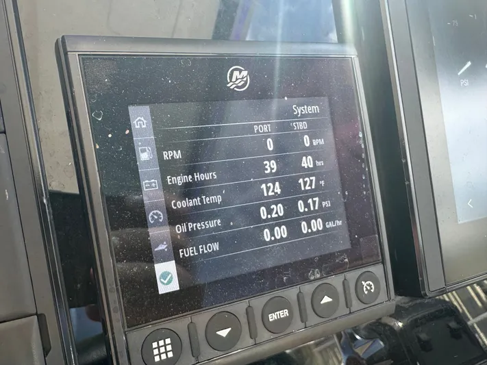  Yacht Photos Pics Display screen of 2025 Aquila 36 Sport showing engine metrics and system status.