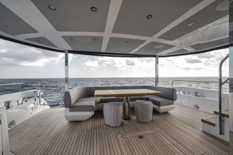 Dolce Far Niente Yacht Photos Pics Luxurious outdoor area of Sunseeker 88 Yacht 2026 with ocean view.