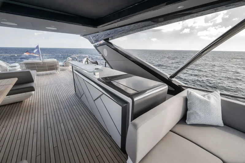 Dolce Far Niente Yacht Photos Pics Luxurious deck of Sunseeker 88 Yacht 2026 with ocean view.
