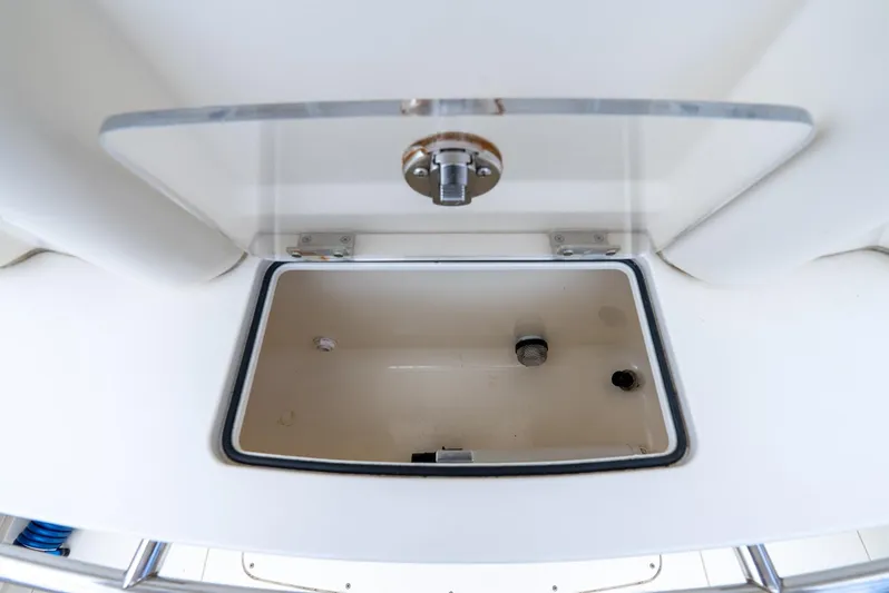 Innisfree Yacht Photos Pics Open storage compartment on 2015 Scout 300 LXF boat.