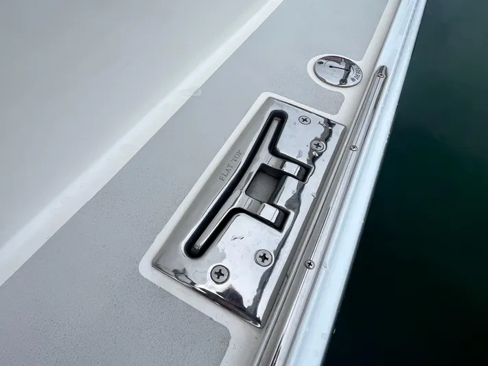 Veritas Yacht Photos Pics 2016 Wesmac 42 boat cleat and deck detail with chrome finish.