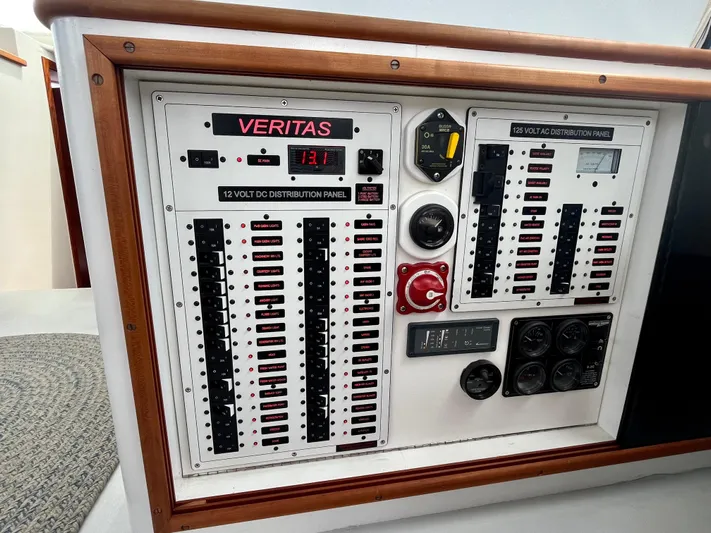 Veritas Yacht Photos Pics Electrical control panel on 2016 Wesmac 42 boat, featuring Veritas 12V DC distribution.