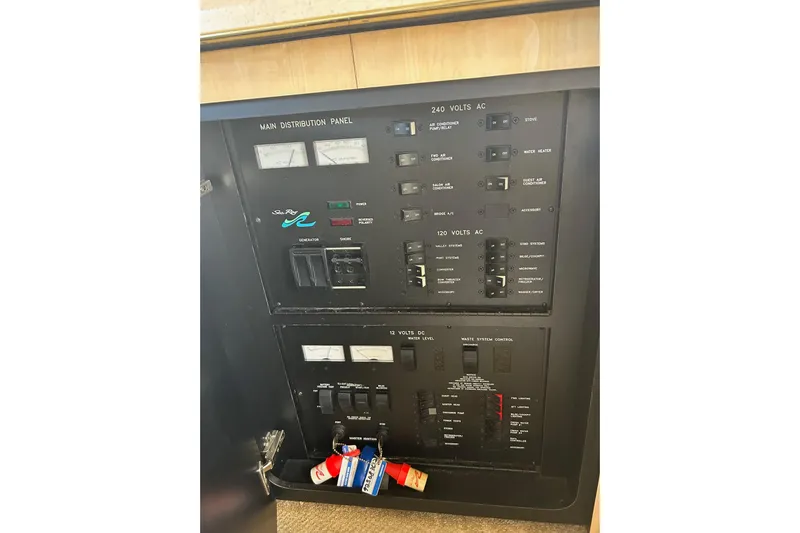  Yacht Photos Pics Electrical control panel on a 2001 Sea Ray 480 Sedan Bridge yacht.