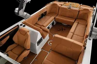 Manufacturer Provided Image: 2020 MasterCraft X26 boat interior with luxurious tan leather seating.