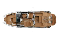 Manufacturer Provided Image: 2020 MasterCraft X26 boat interior layout, top view, featuring tan seating and modern design.