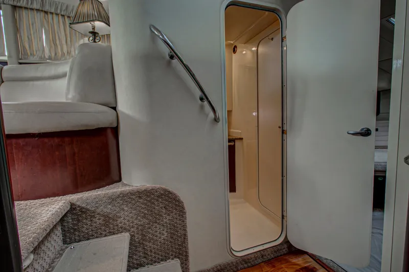 Bula Bula Yacht Photos Pics Interior of 2006 Sea Ray 40 Motor Yacht, featuring stairs and open door to cabin.